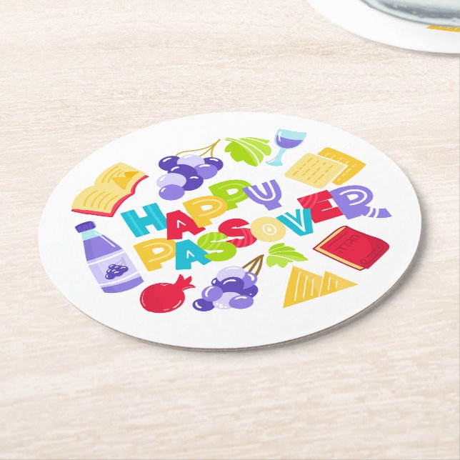 Happy Passover Paper Coaster Underlägg Papper Rund (Vinklad)