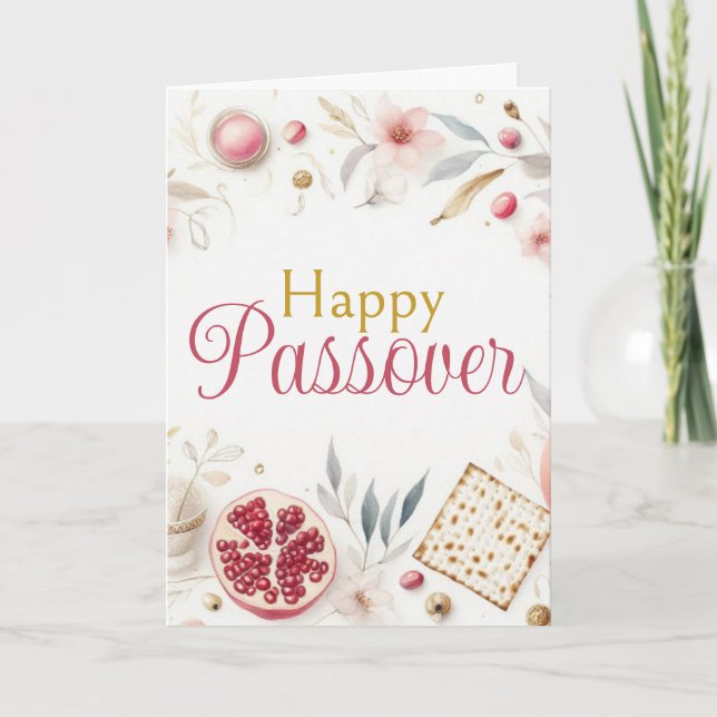 Happy Passover - Pomegranates Matzah Floral Kort (Framsida)