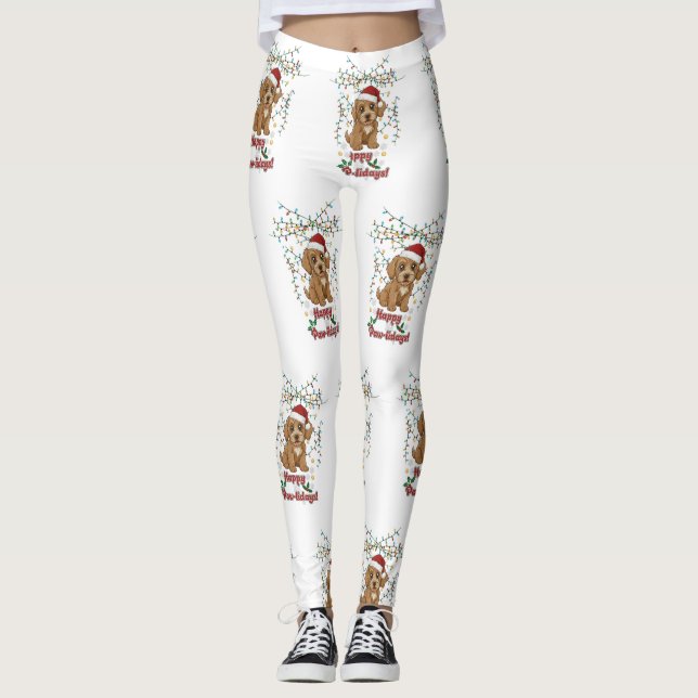 Happy Paw-lidays Christmas Cockapoo Design Leggings (Framsida)