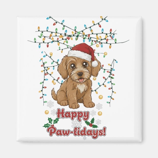Happy Paw-lidays Christmas Cockapoo Magnet (Framsidan)
