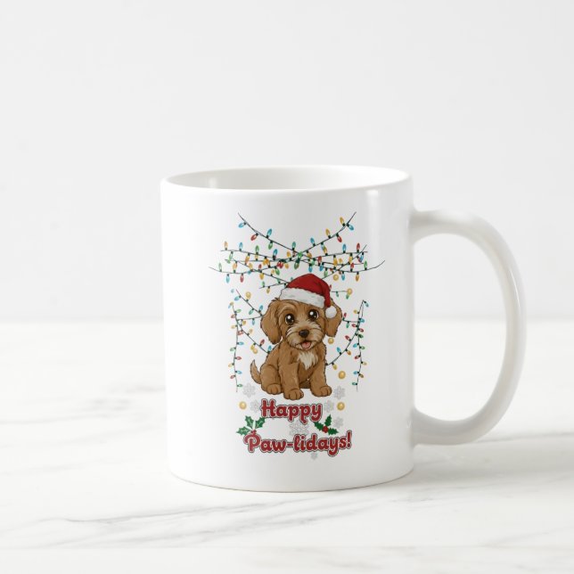 Happy Paw-lidays Christmas Cockapoo Mug Kaffemugg (Höger)