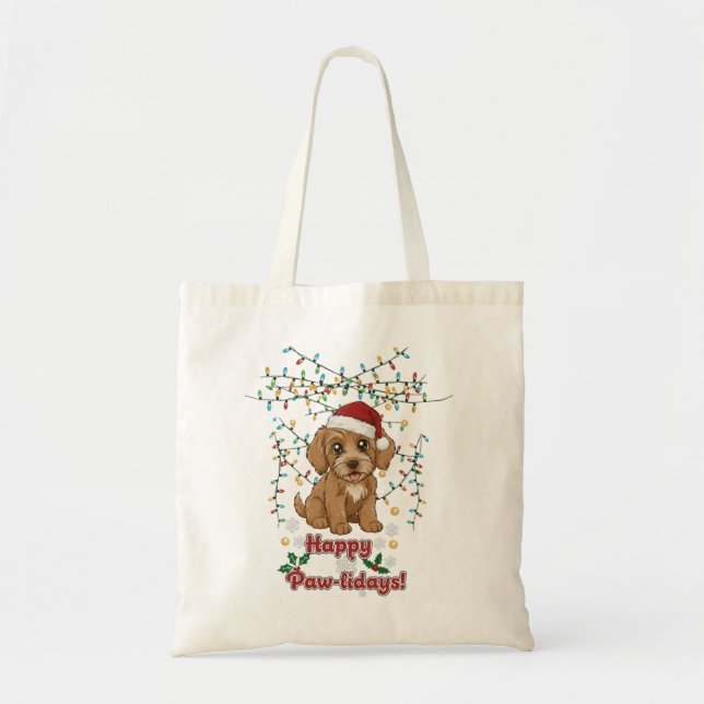 Happy Paw-lidays Christmas Cockapoo Tote Bag Tygkasse (Framsidan)