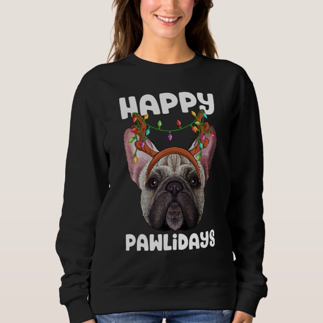 Happy Pawlidays French Bulldog Christmas Paw Dog H T Shirt (Framsida)