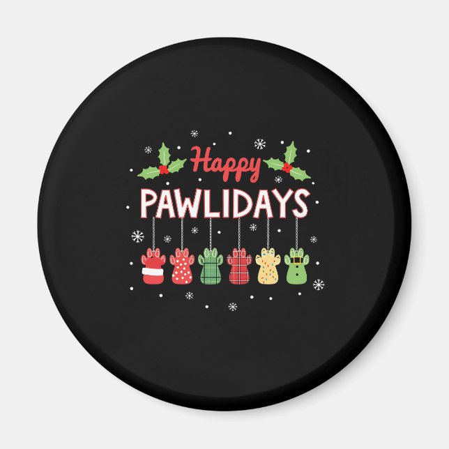 Happy Pawlidays Funny Christmas Dog Paw Xmas Dogs  Magnet (Framsidan)
