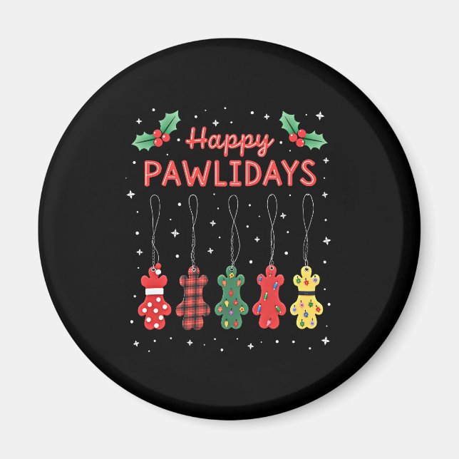 Happy Pawlidays Funny Christmas Dog Paw Xmas Dogs  Magnet (Framsidan)