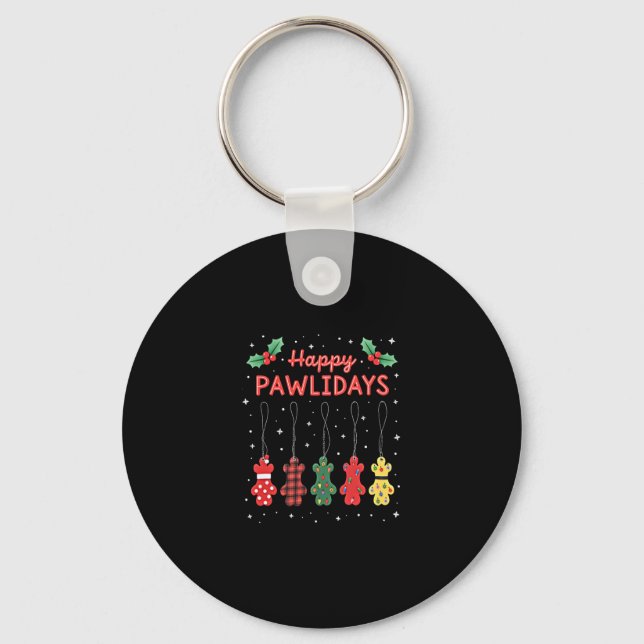 Happy Pawlidays Funny Christmas Dog Paw Xmas Dogs  Nyckelring (Framsida)