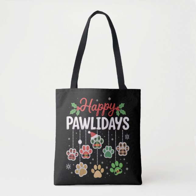 Happy Pawlidays Funny Christmas Dog Paw Xmas Dogs  Tygkasse (Framsida)