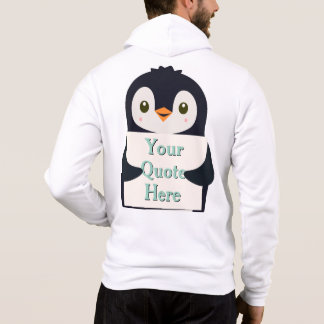 Happy penguin holding a sign to personalize t shirt