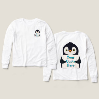 Happy penguin holding a sign to personalize t shirt