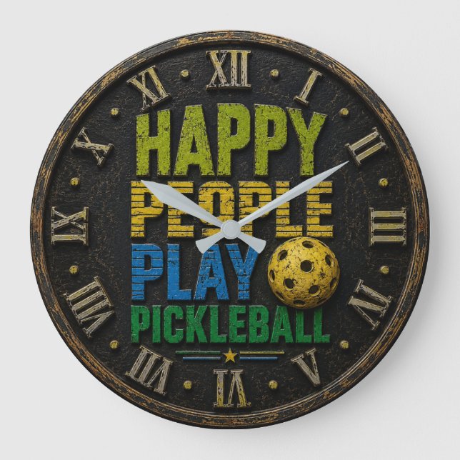 Happy People Play Pickleball Stor Klocka (Framsida)