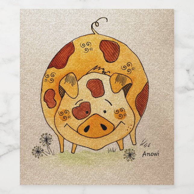 Happy pig vinflaska etikett (Singel etikett)