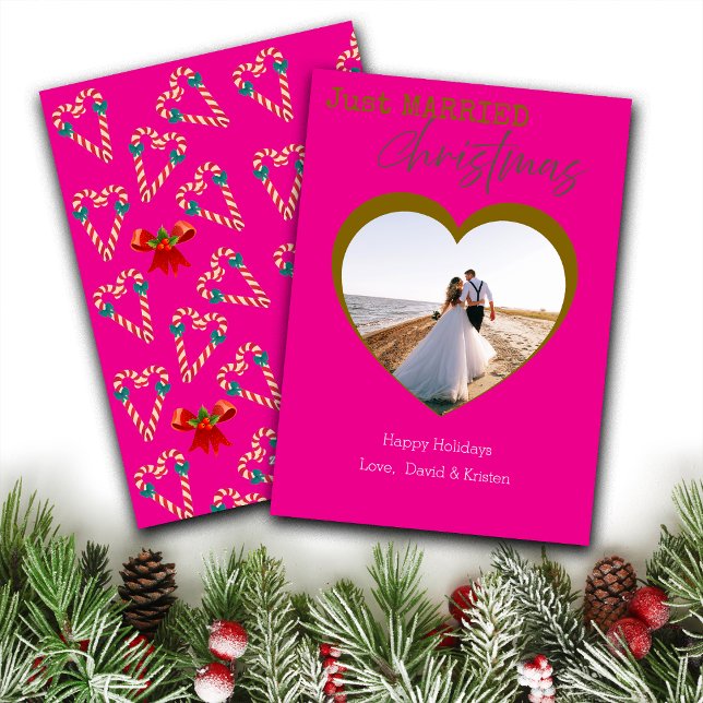 Happy Pink Just Married Christmas Custom Photo Julkort (Skapare uppladdad)