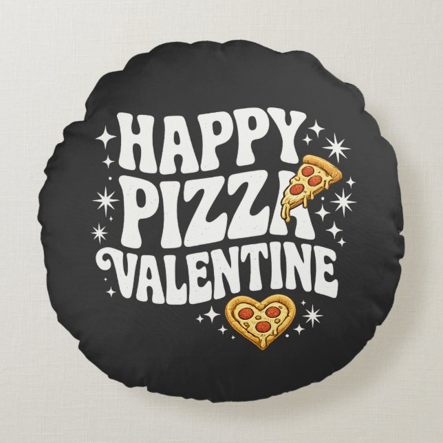 Happy Pizza Valentine Funny Pizza Love Design Rund Kudde (Framsidan)