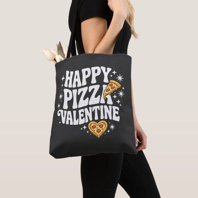 Happy Pizza Valentine Funny Pizza Love Design Tygkasse (Närbild)