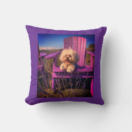 Happy Playful Shih Tzu Puppy Smiles Among Flowers Kudde
