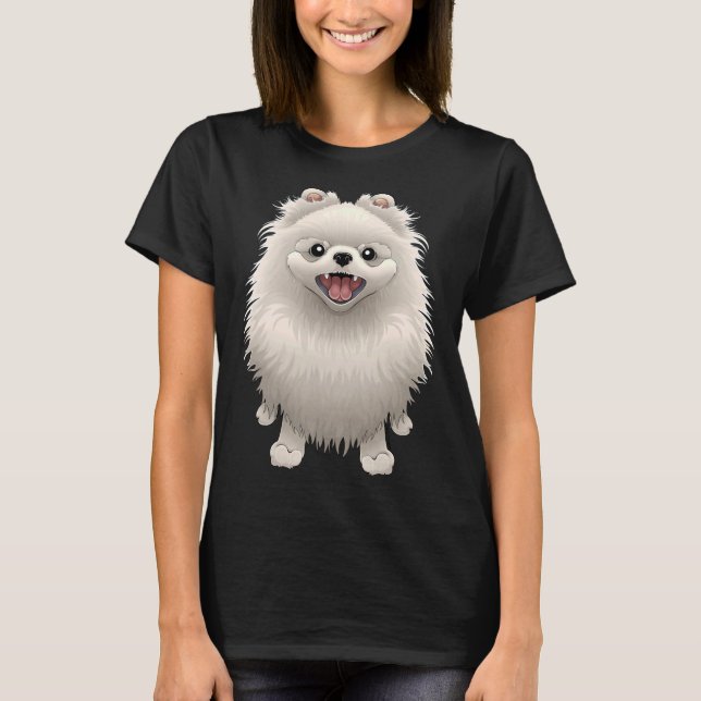 Happy Pomeranian (White Fur Version) T Shirt (Framsida)
