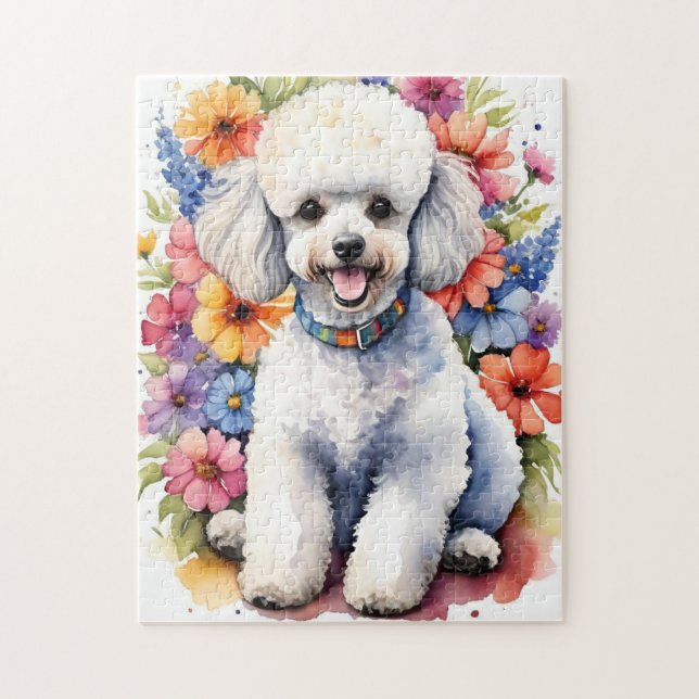 Happy Poodle Colorful Watercolor Puppy Pussel (Vertikal)