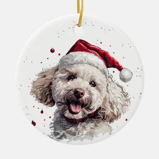 Happy Poodle Dog Christmas Personalized Julgransprydnad Keramik (Framsidan)