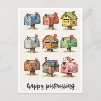 Happy Postcrossing Watercolor Mailbox Illustration Vykort