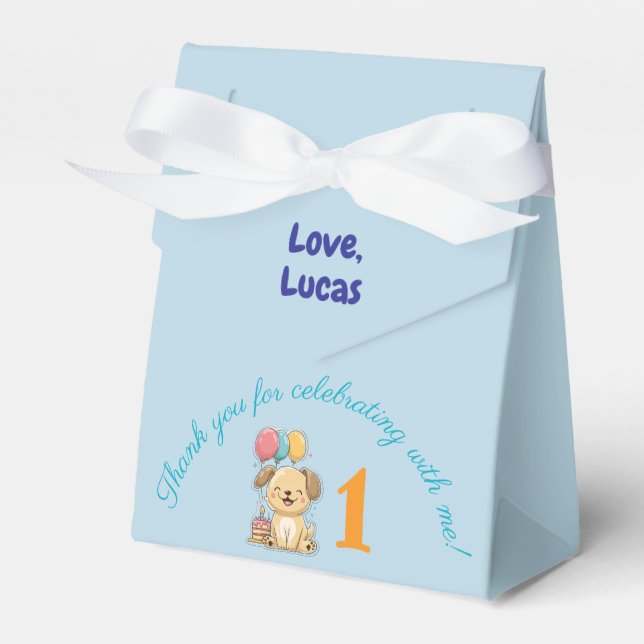 Happy Puppy, 1st Birthday, Boy, Pawty, Favor Box Presentaskar (Framsidan Sidan)