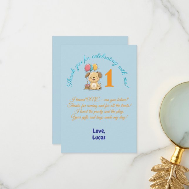 Happy Puppy, 1st Birthday, Boy, Pawty, Flat Tack Kort (Fram/Back In Situ)