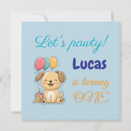 Happy Puppy, Boy, Let's Pawty, 1st Birthday Card Inbjudningar
