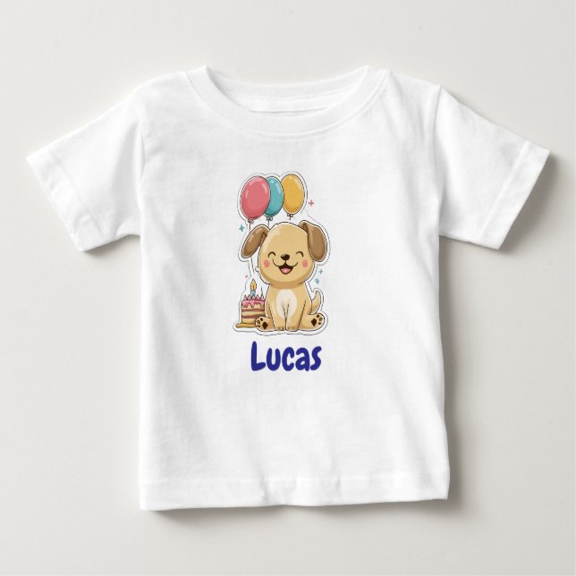 Happy Puppy, Boy, Let's Pawty, 1st Birthday  T Shirt (Framsida)