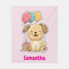 Happy Puppy, Girl, 1st Birthday Gift, Personalized Fleecefilt