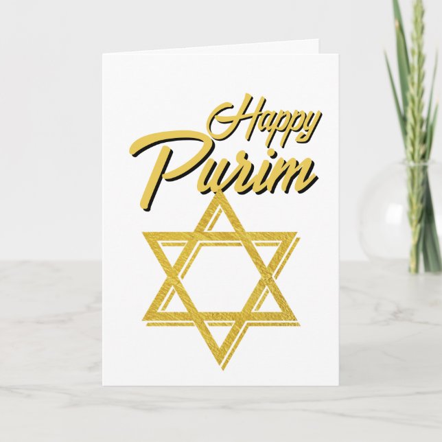 Happy Purim Greeting Card - Golden Star of David Kort (Framsida)