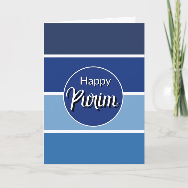 Happy Purim Greeting Card - White Blue Lines  Kort (Framsida)