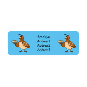 Happy quail with eggs cartoon returadress etikett
