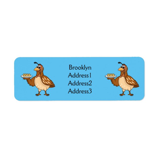 Happy quail with eggs cartoon returadress etikett (Framsidan)