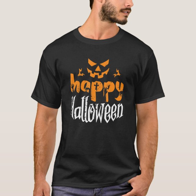 Happy  Quote Halloween Beer Party T Shirt (Framsida)