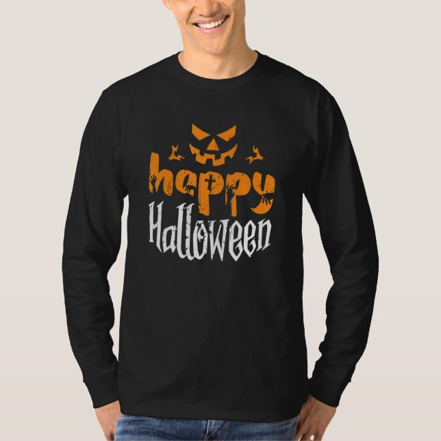 Happy  Quote Halloween Beer Party T Shirt (Framsida)