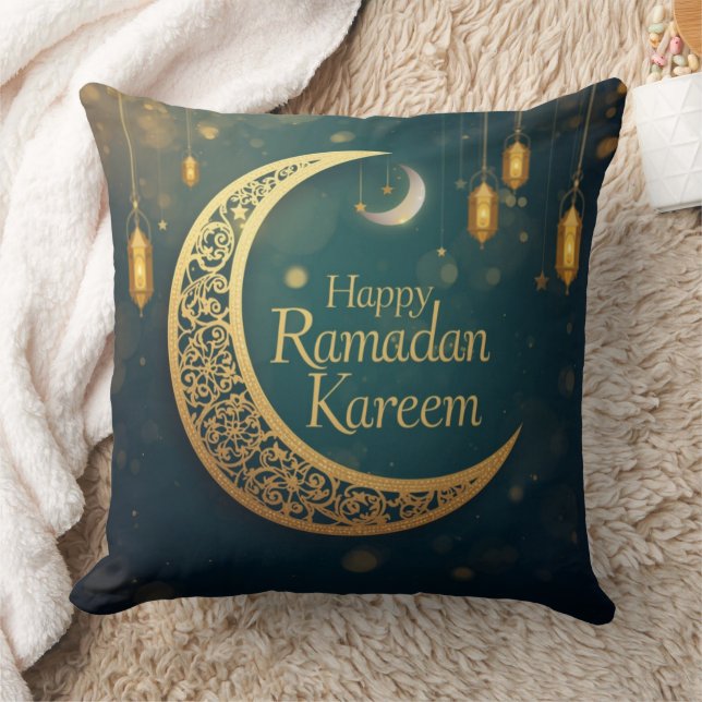 Happy Ramadan Kareem Moon & Lantern Pillow Kudde (Filt)