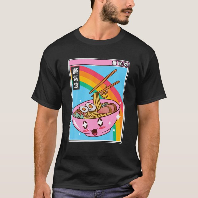 Happy Ramen Bowl Digital Japan Style Otaku Anime V T Shirt (Framsida)