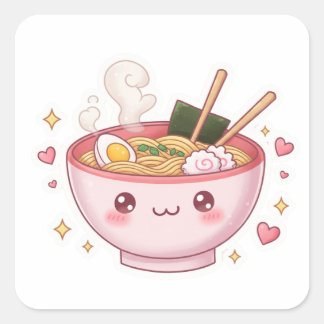 Happy Ramen – Cute & Tasty Vibes! Fyrkantigt Klistermärke