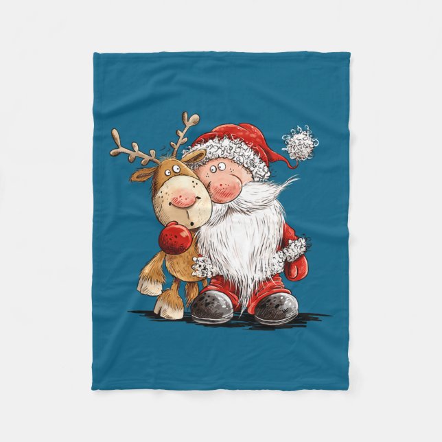 Happy Reindeer And Santa Christmas Illustration Pr Fleecefilt (Framsidan)