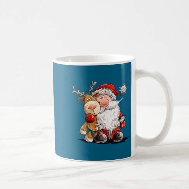 Happy Reindeer And Santa Christmas Illustration Pr Kaffemugg (Höger)