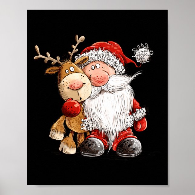 Happy Reindeer And Santa Christmas Illustration Pr Poster (Framsidan)