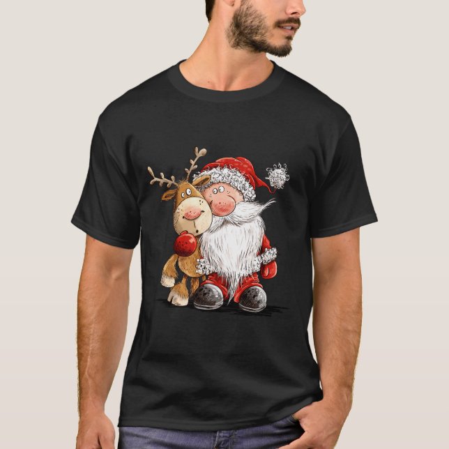 Happy Reindeer And Santa Christmas Illustration Pr T Shirt (Framsida)