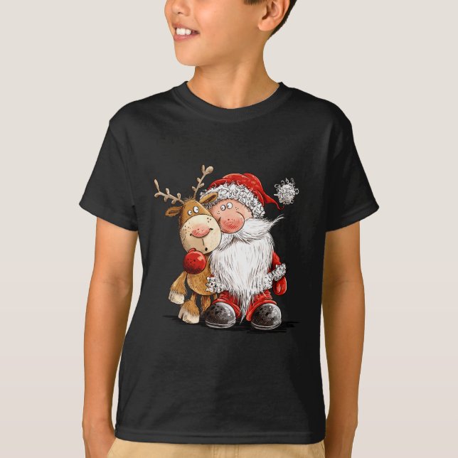 Happy Reindeer And Santa Christmas Illustration Pr T Shirt (Framsida)