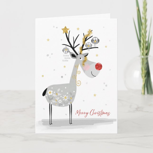 Happy Reindeer with Birdy Buddies Christmas Card Helgkort (Framsida)