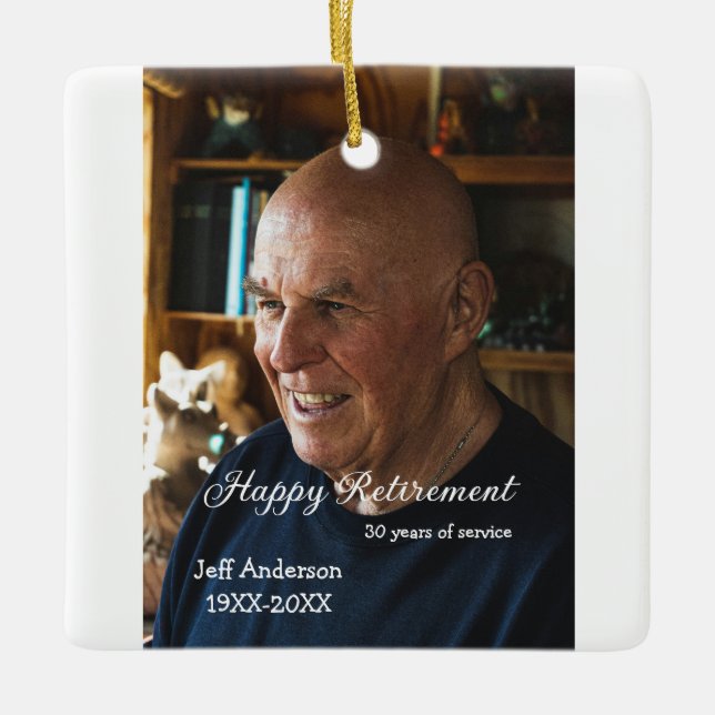 Happy retirement add name photo years of service r julgransprydnad keramik (Framsida)