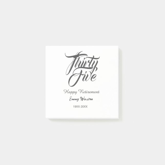 Happy retirement bold letter name year elegant sim post-it block (Framsida)