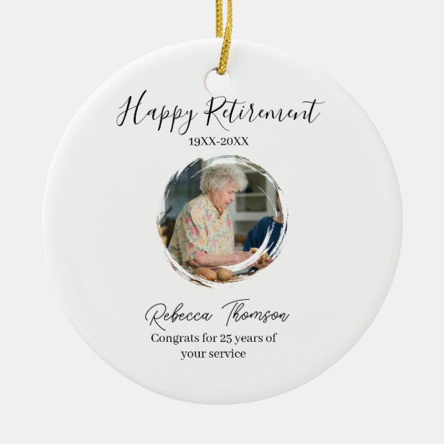 Happy retirement year name circle photo retired julgransprydnad keramik (Framsidan)