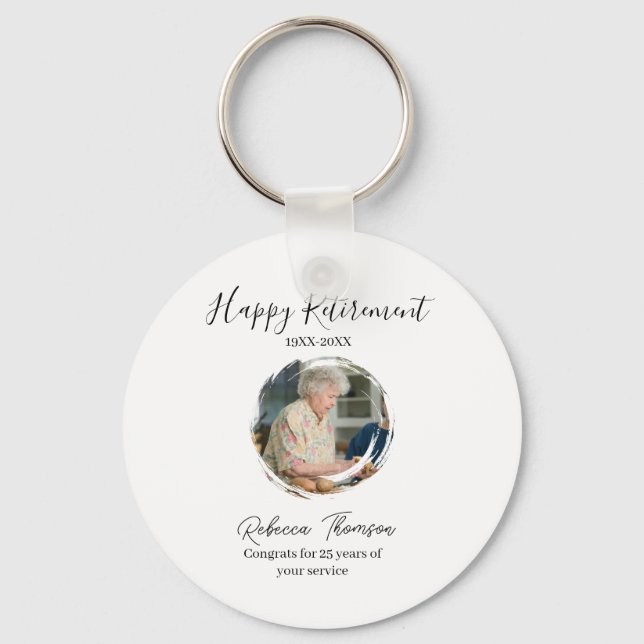 Happy retirement year name circle photo retired nyckelring (Framsida)