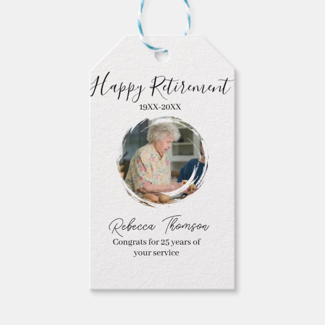 Happy retirement year name circle photo retired presentetikett (Framsidan)