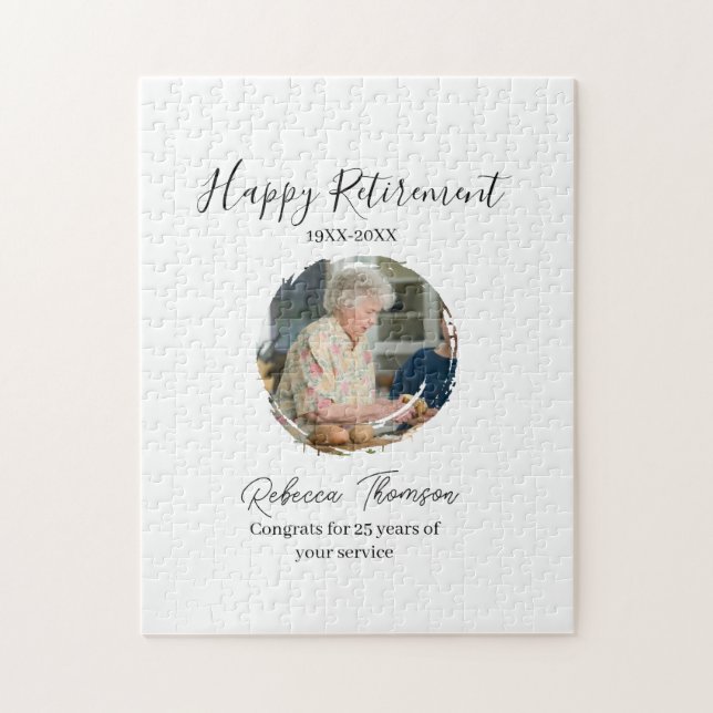 Happy retirement year name circle photo retired pussel (Vertikal)
