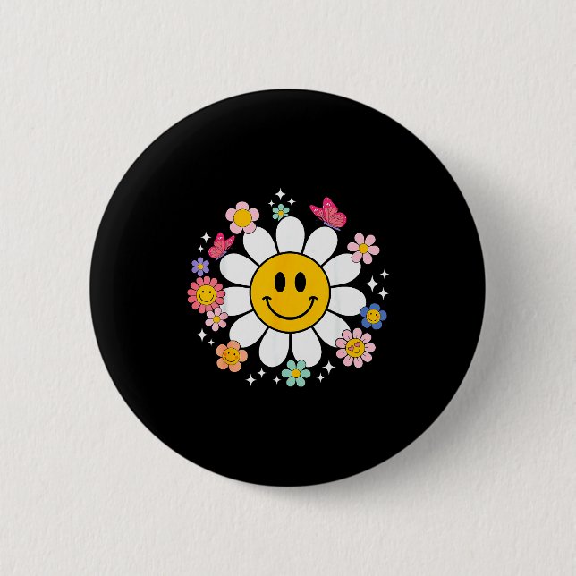 Happy Retro Daisy Smile Face Preppy Aesthetic Men  Knapp (Framsida)